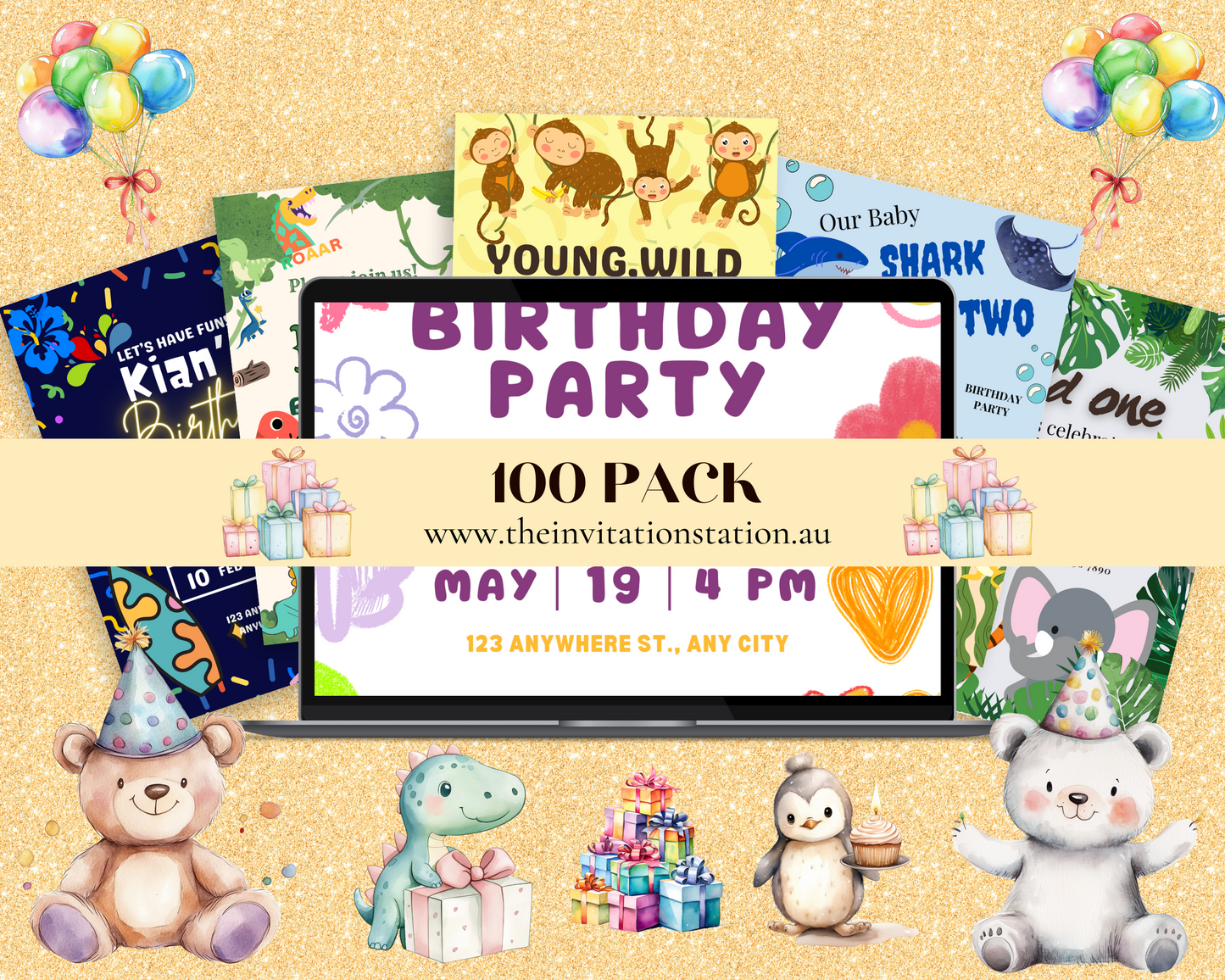 100 Editable Birthday Invitation Pack
