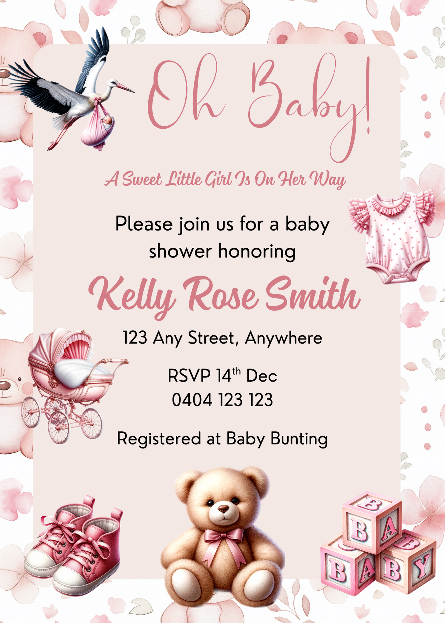 Editable 20 Pack of Baby Shower Invitations