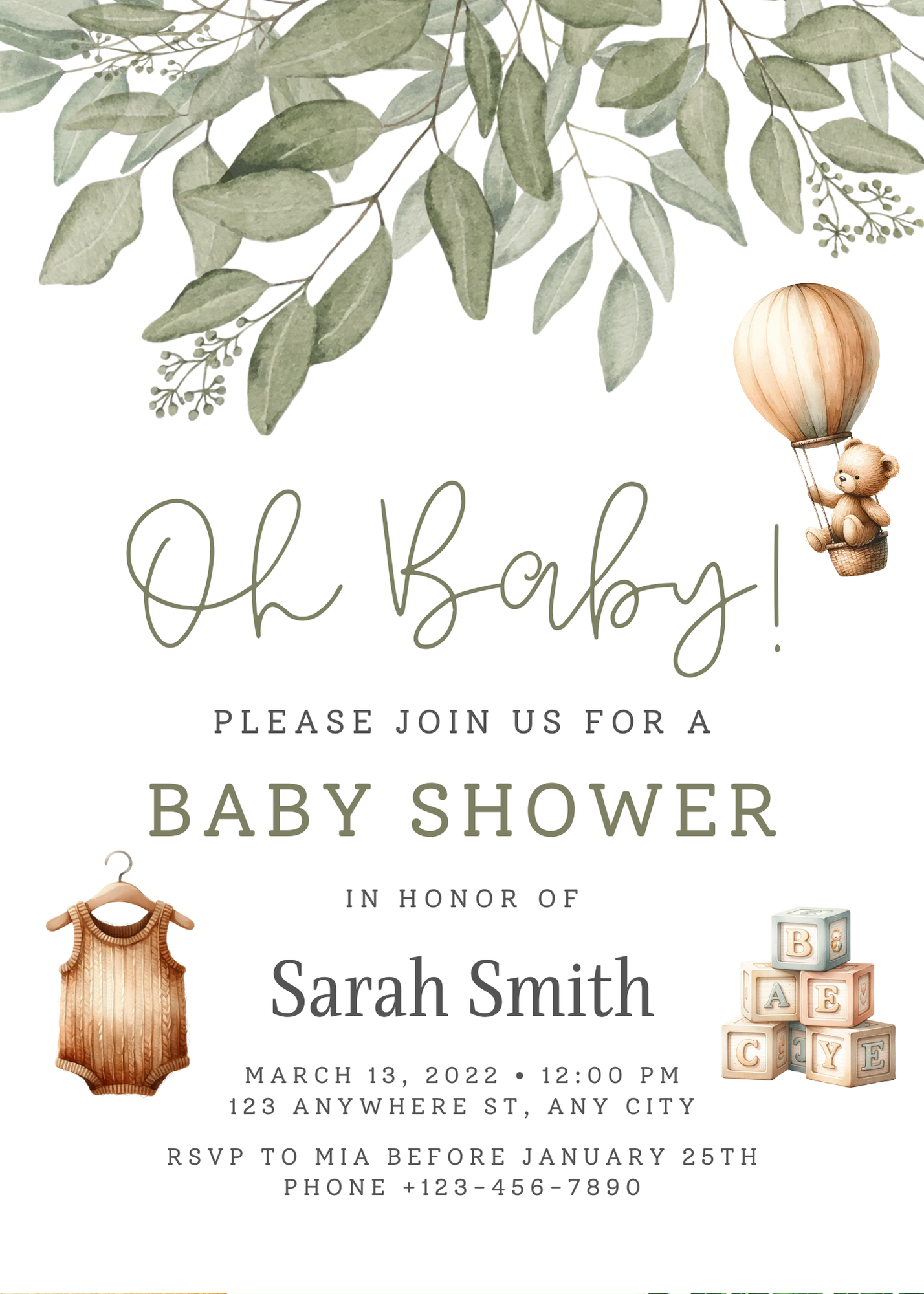 Editable 20 Pack of Baby Shower Invitations