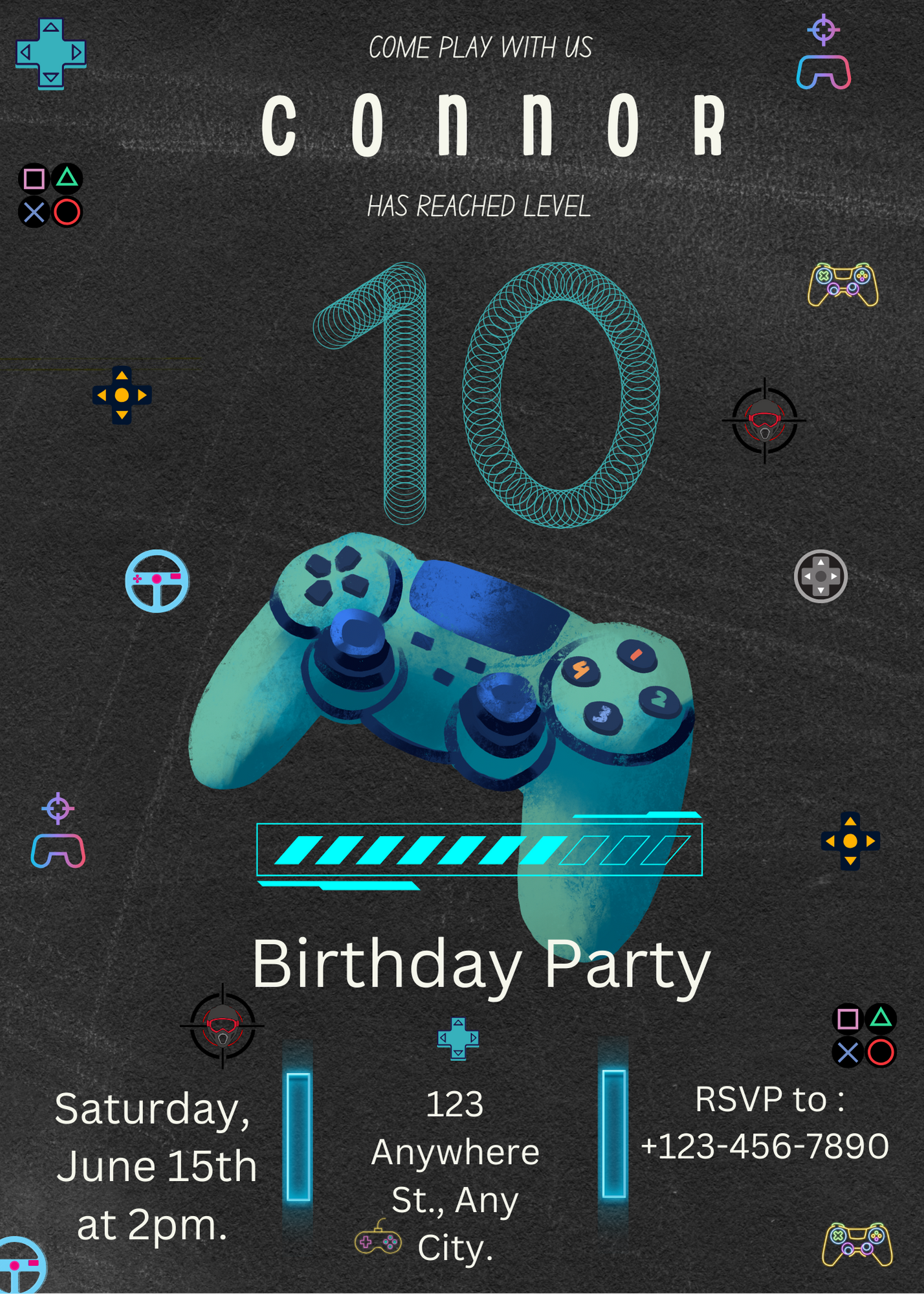 Editable "Gaming" Birthday Invitation