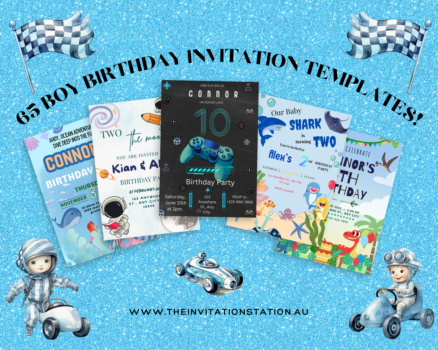 65 Pack of Boy Birthday Invitations