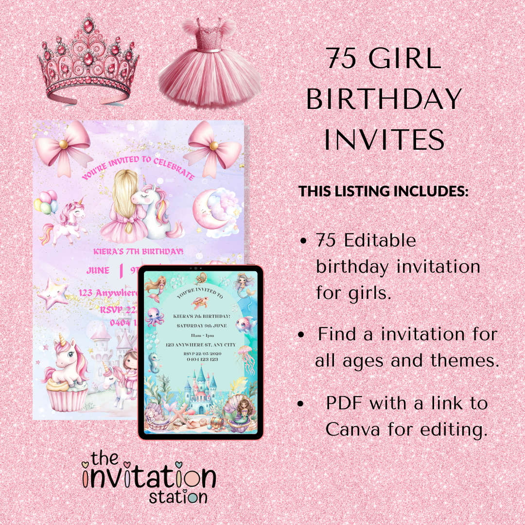 75 Pack of Girl Birthday Invitations
