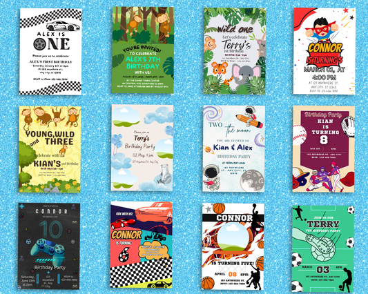 65 Pack of Boy Birthday Invitations