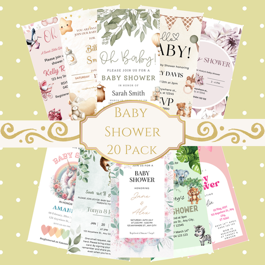 Editable 20 Pack of Baby Shower Invitations
