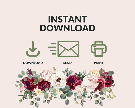Editable Burgundy Rose 8 Piece Wedding Bundle