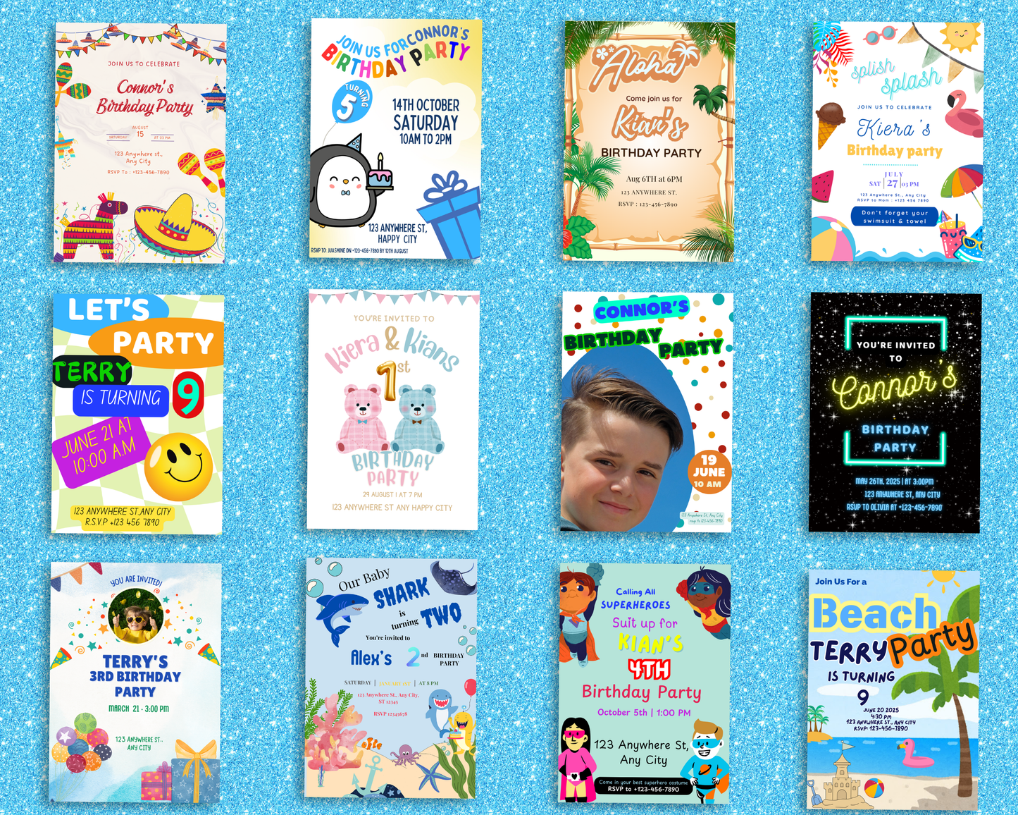65 Pack of Boy Birthday Invitations