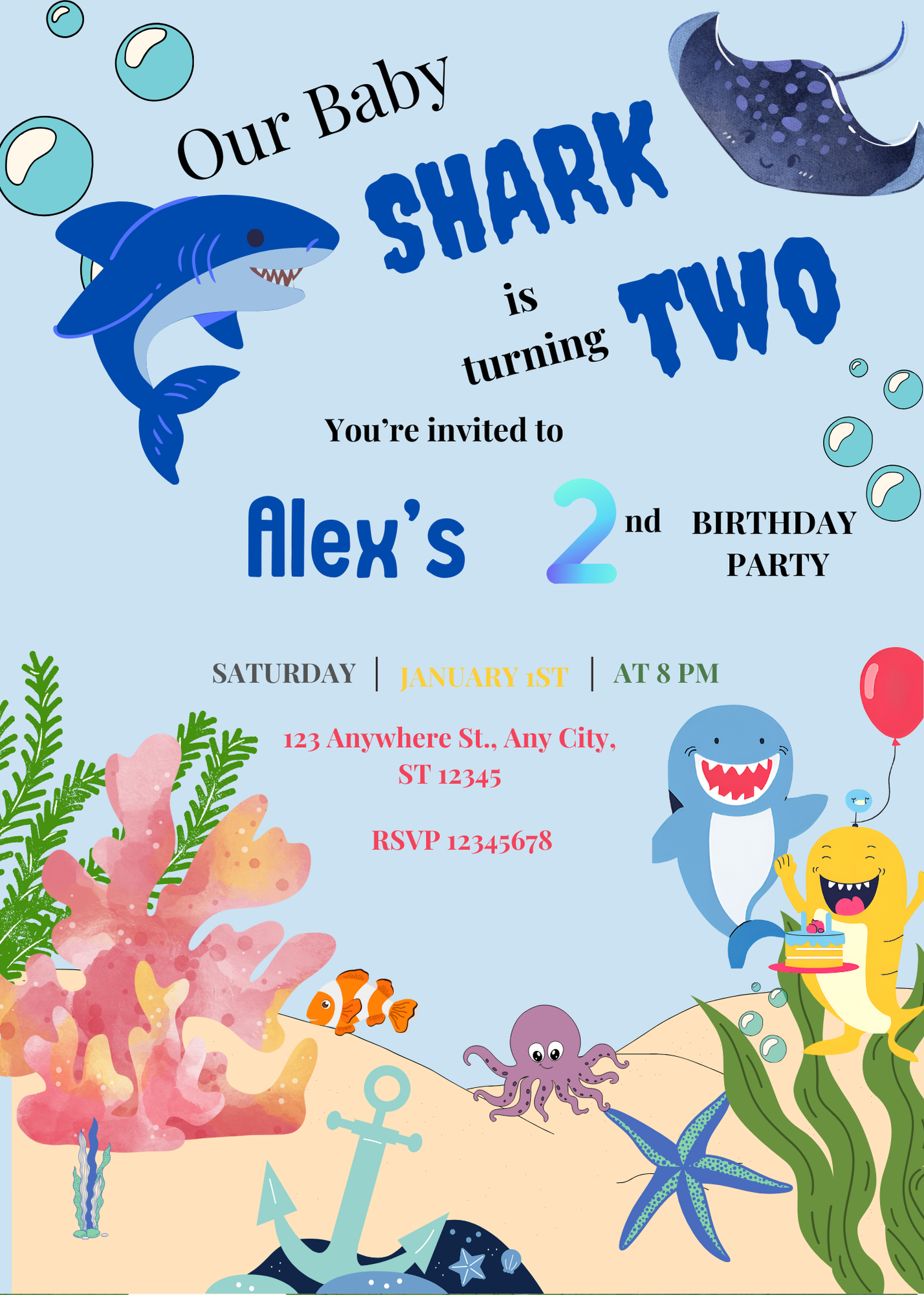 Editable "Shark" Birthday Invitation