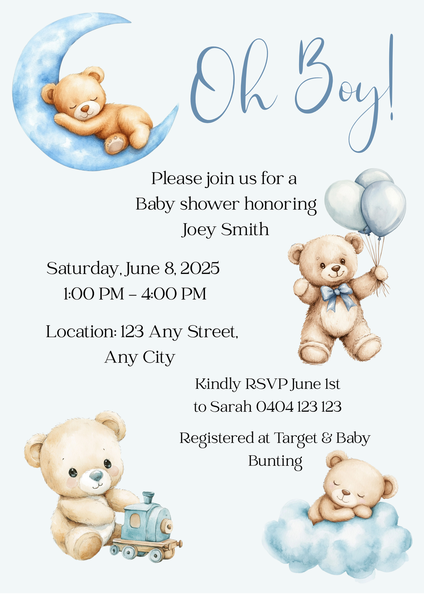 Editable 20 Pack of Baby Shower Invitations