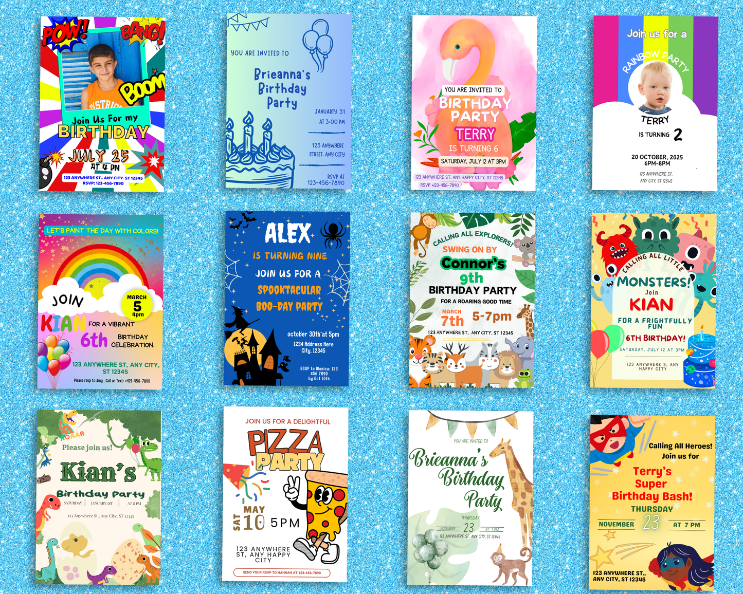 65 Pack of Boy Birthday Invitations