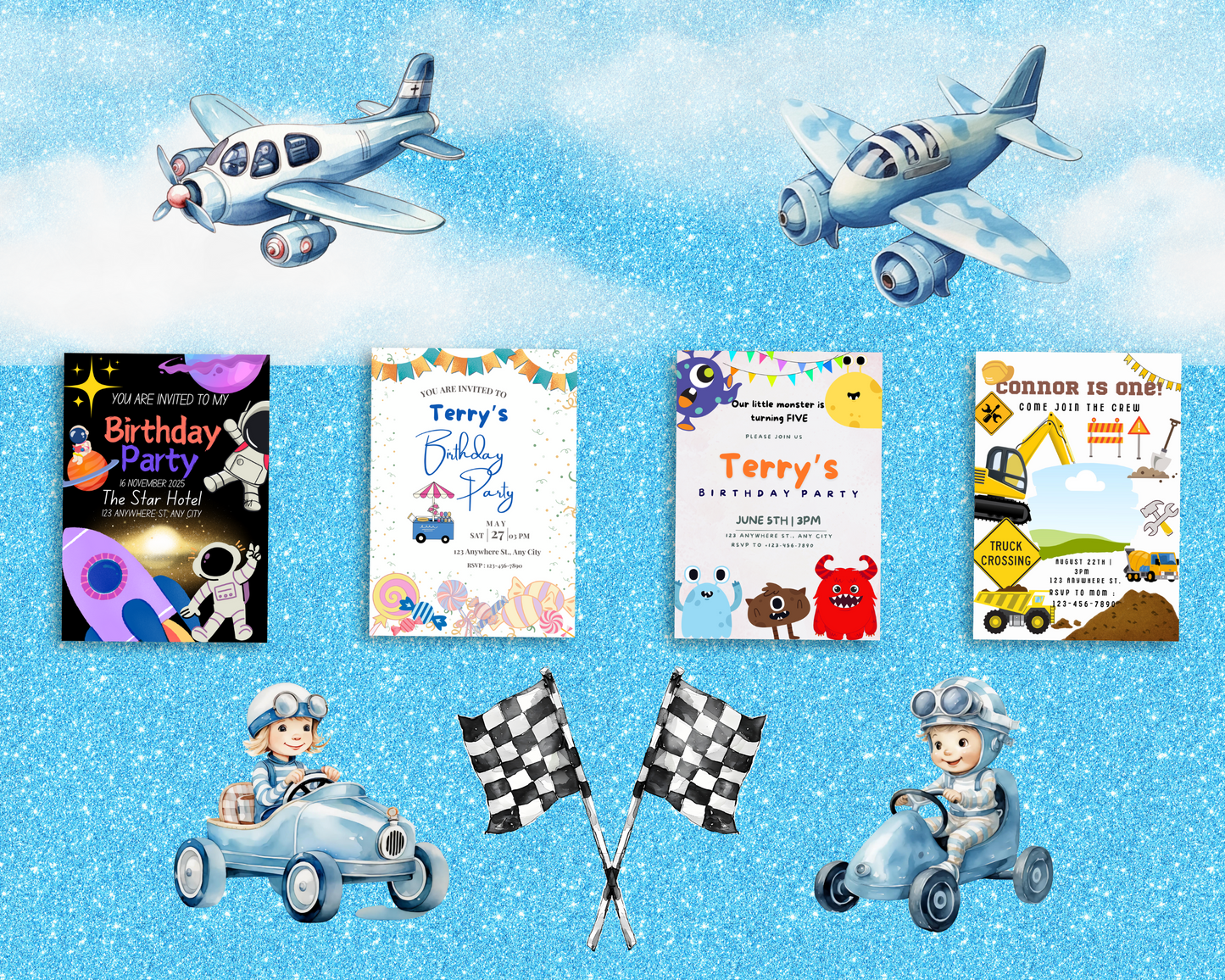 65 Pack of Boy Birthday Invitations