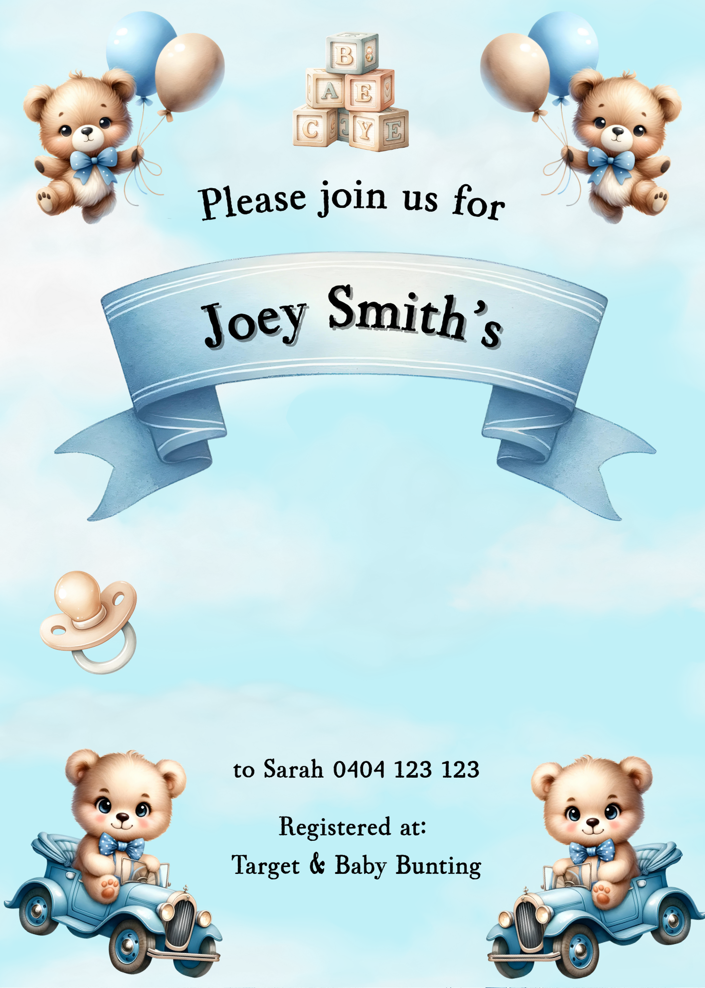 Editable 20 Pack of Baby Shower Invitations