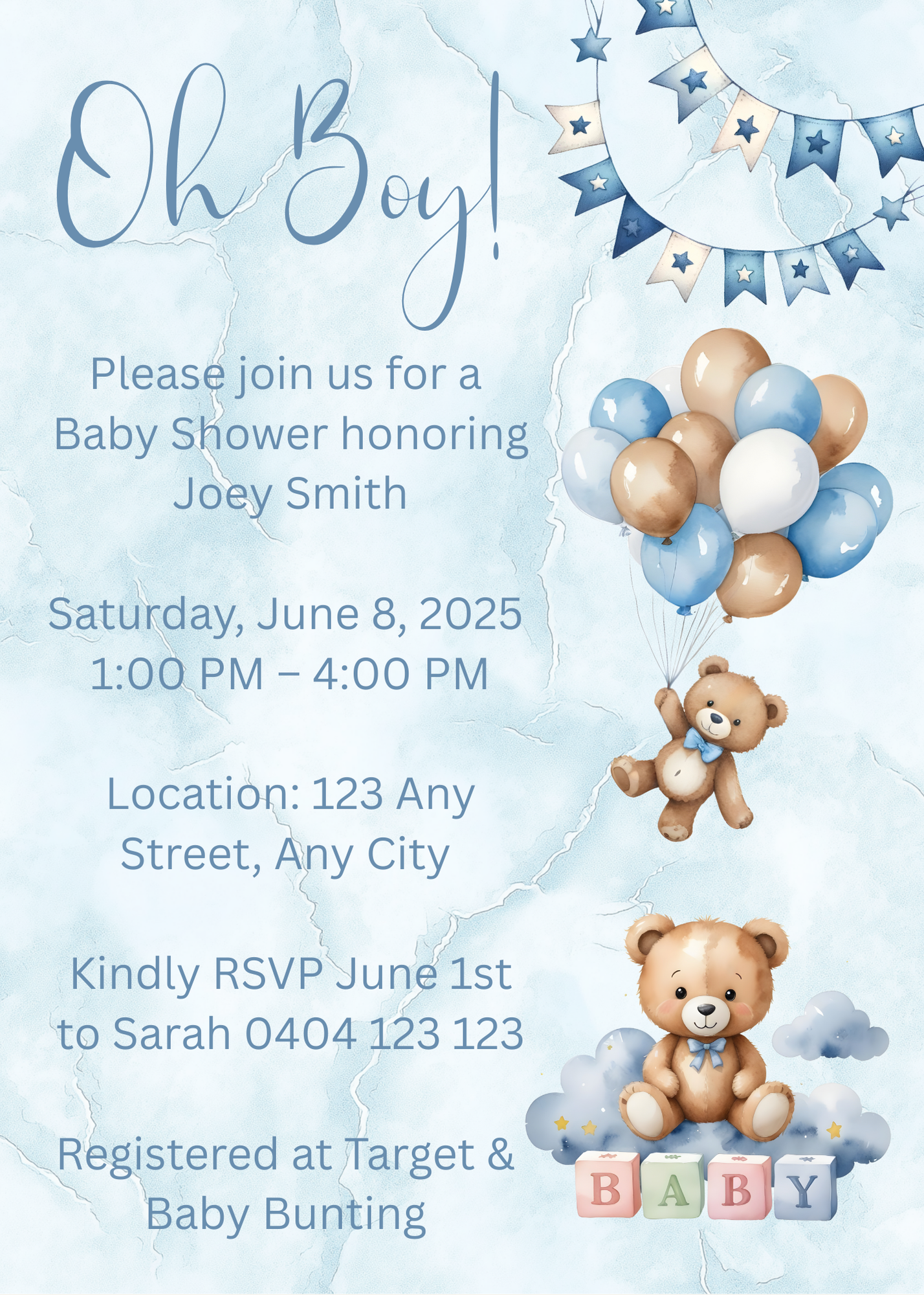 Editable 20 Pack of Baby Shower Invitations