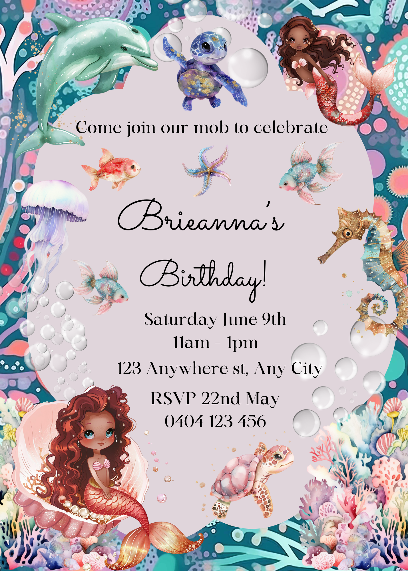 Editable Aboriginal Art Ocean Themed Birthday Invitation