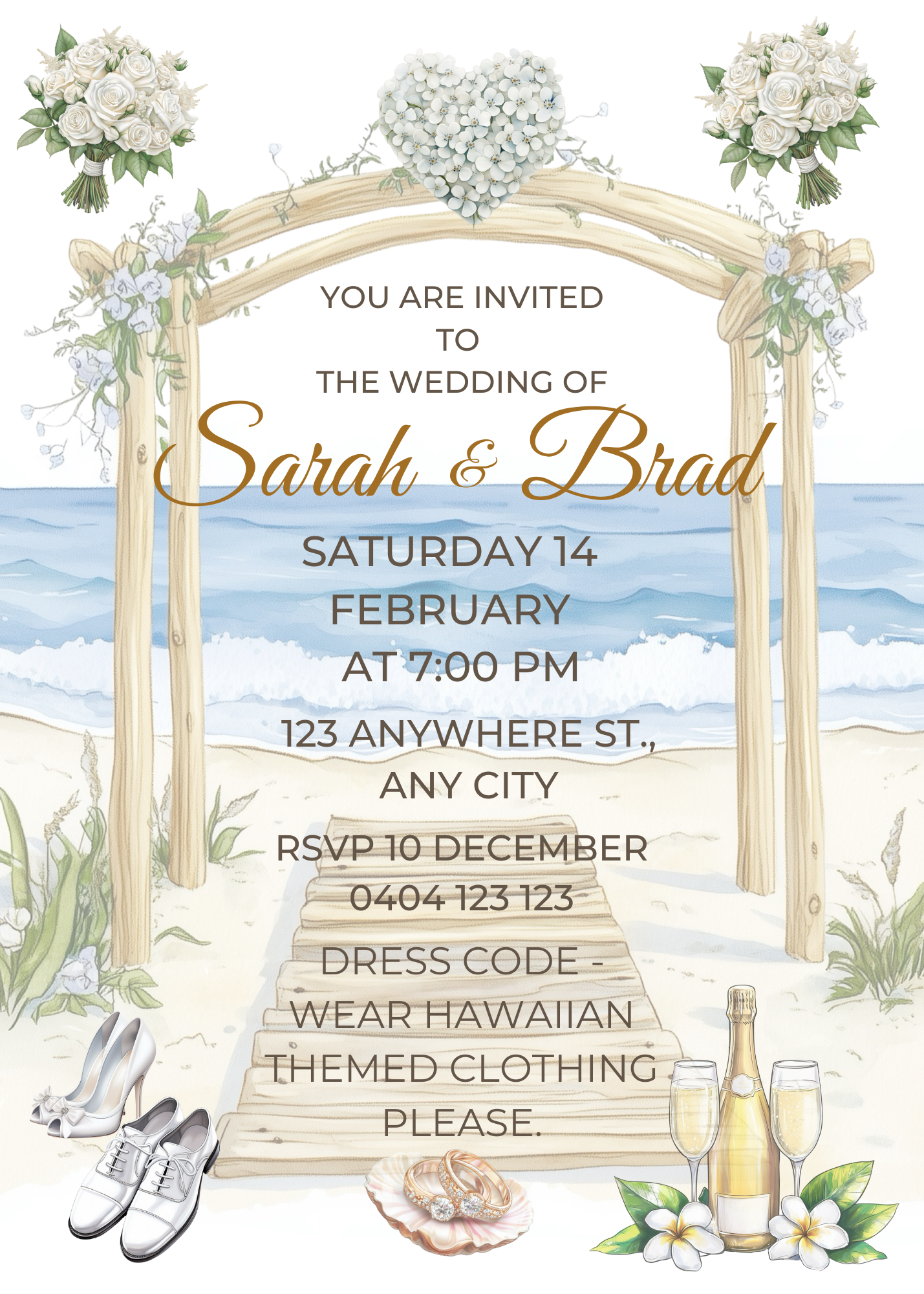 Editable Beach Themed Wedding Invitation – The Invitation Station XX