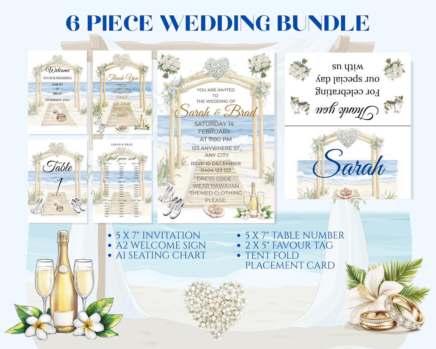 Editable Beach Themed Wedding Package