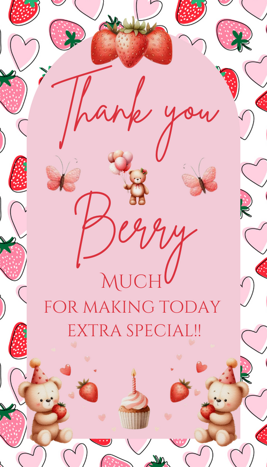Editable Berry First Birthday Invitation Bonus Free Favor Tag