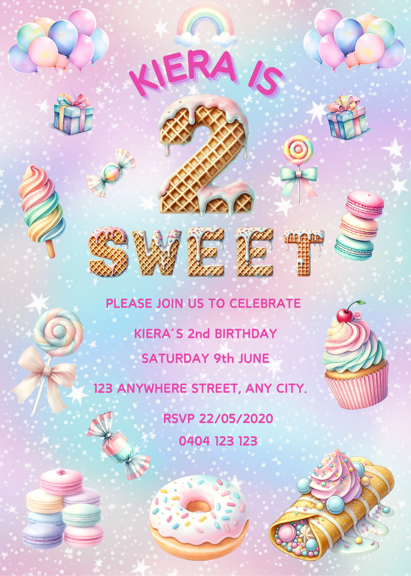Editable "Two Sweet" Birthday Invitation