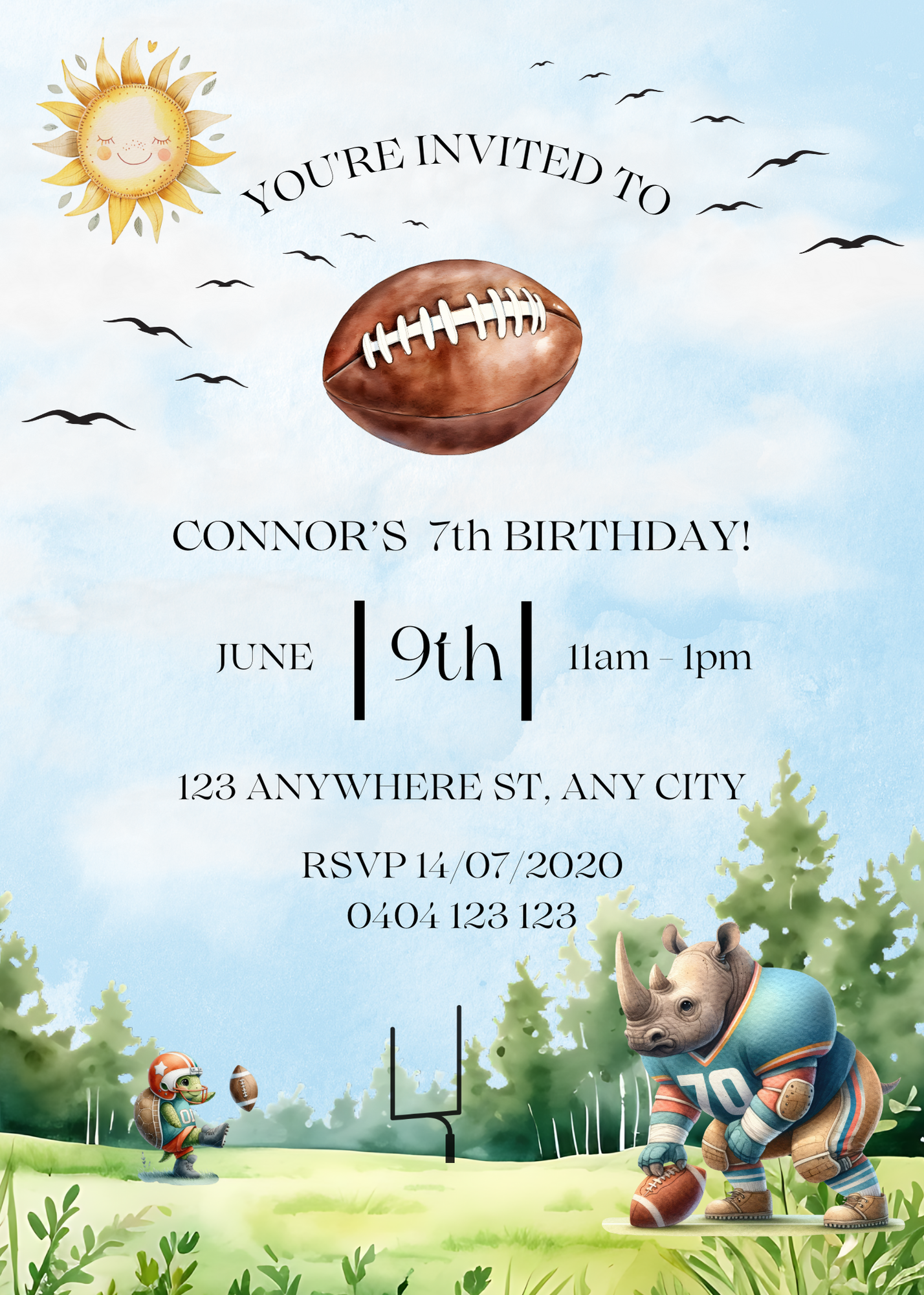 Editable Rugby Themed Birthday Invitation