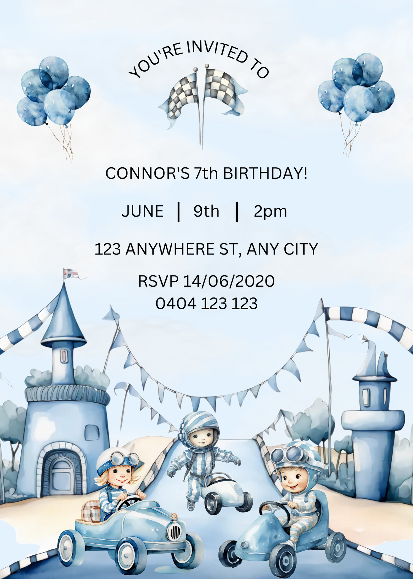 Editable Car Racetrack Birthday Invitation