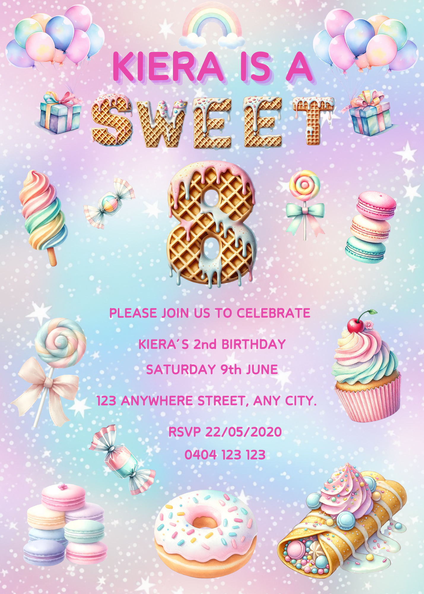 Editable "Sweet 8" Birthday Invitation