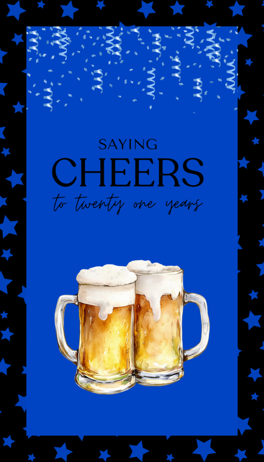 Editable Black & Blue Star 21st Birthday Invitation