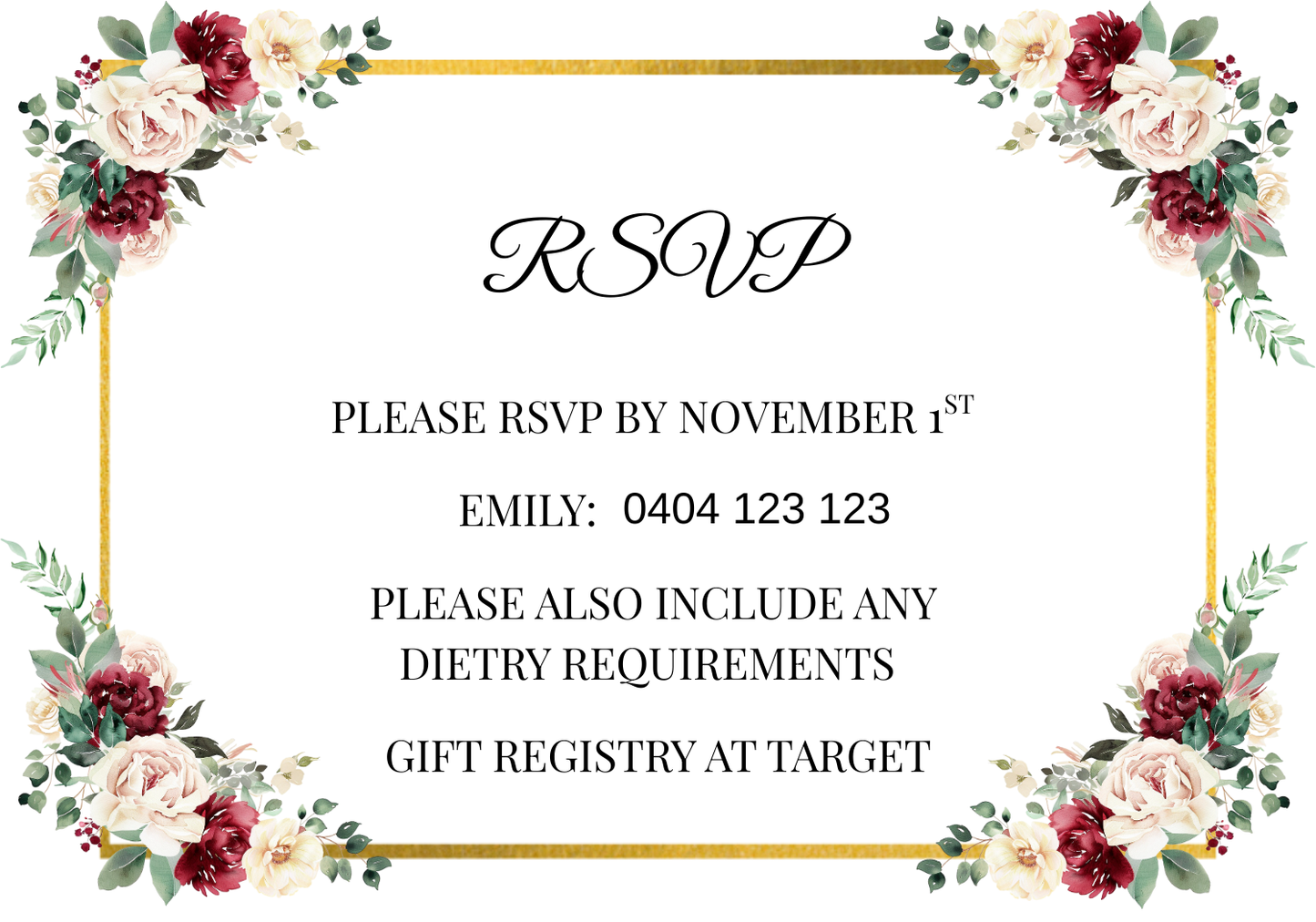 Editable Burgundy Rose Wedding Invitation, Details Card & RSVP Card