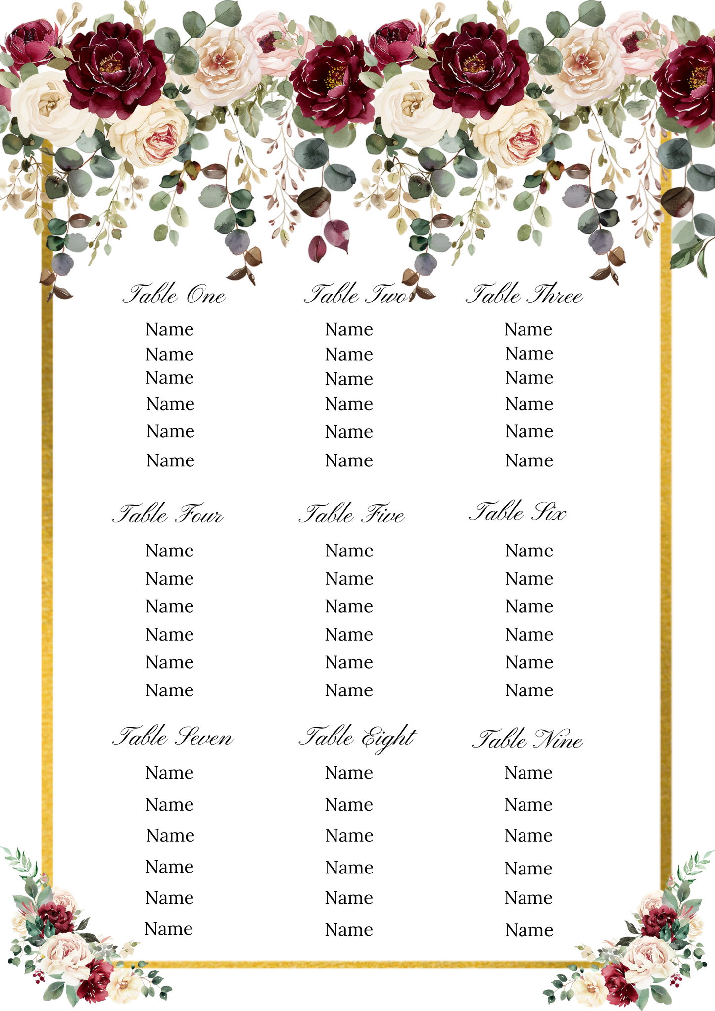 Editable Burgundy Rose 8 Piece Wedding Bundle