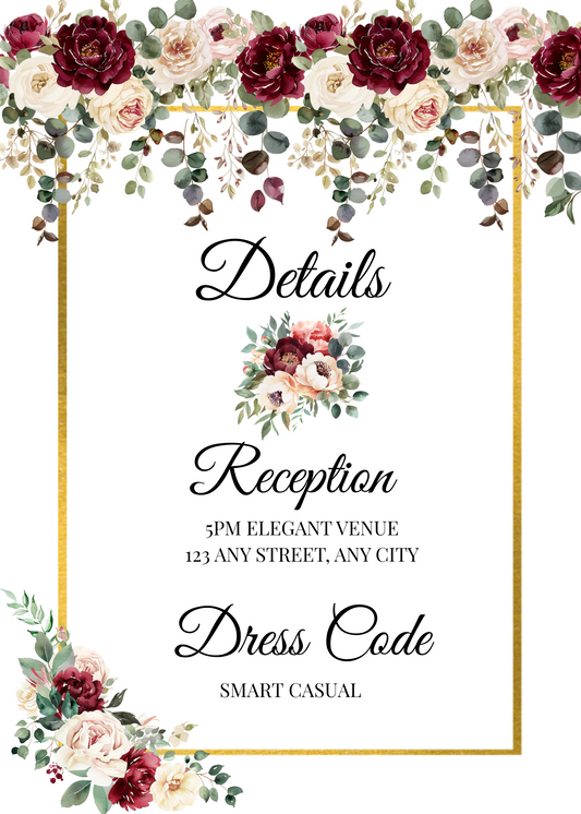 Editable Burgundy Rose Wedding Invitation