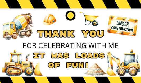 Numbered 1 to 12 Construction Themed Birthday Invitation Pack - BONUS Favor Tag