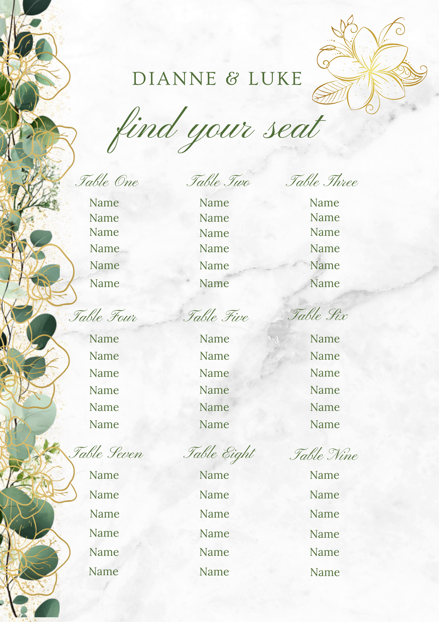 Editable Eucalyptus & Gold Floral Wedding Package