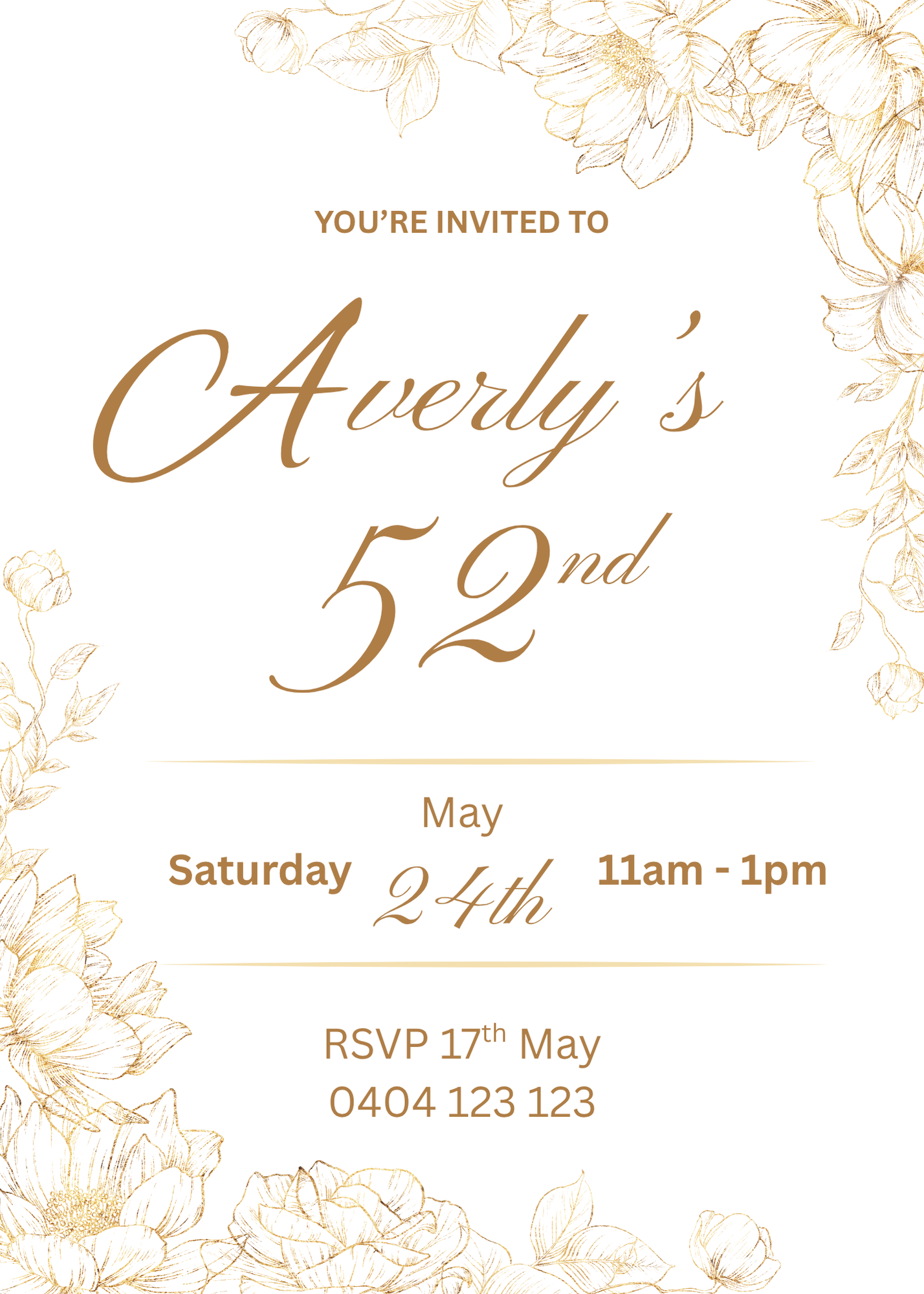 Editable Gold Flower Birthday Invitation
