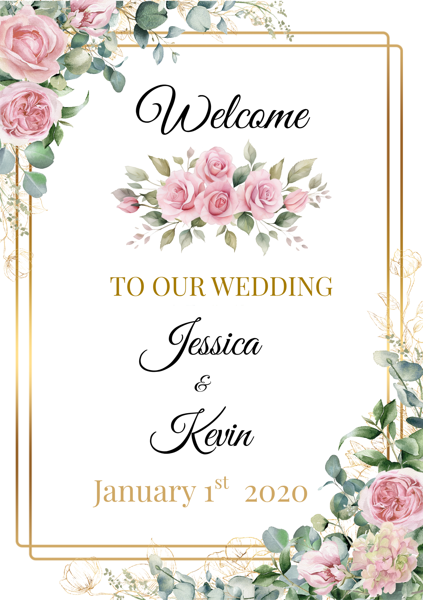 Editable Blush Floral & Gold 8 Piece Wedding Bundle