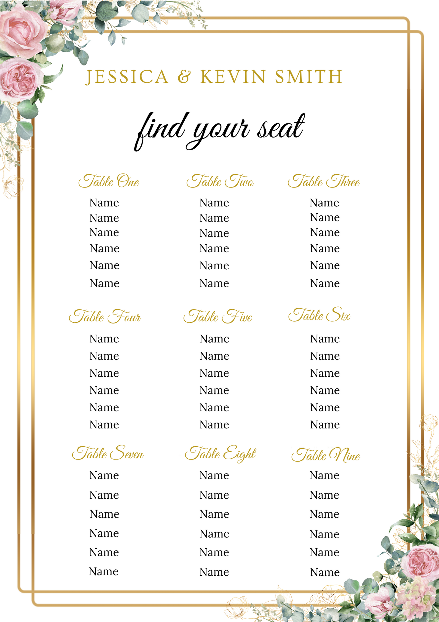Editable Blush Floral & Gold 8 Piece Wedding Bundle