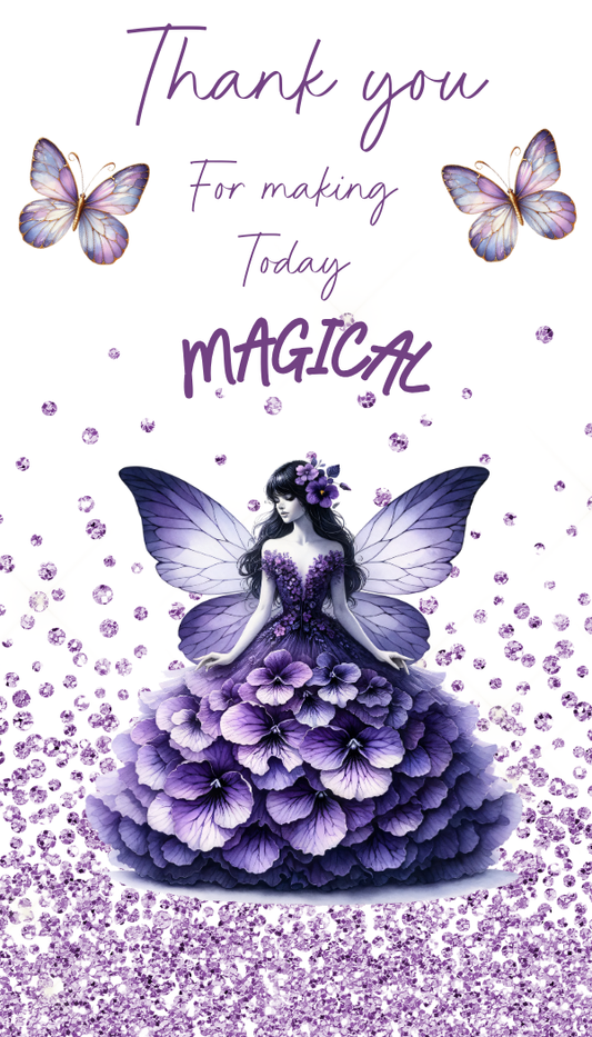 Editable Purple Fairy & Butterfly Birthday Invitation, Bonus Free Gift Tag