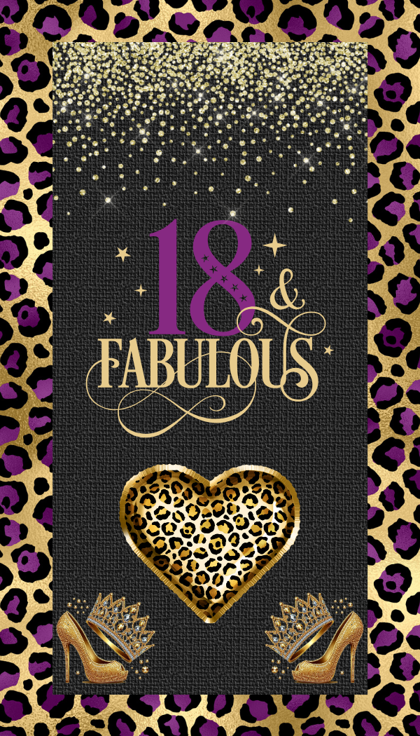 Editable Purple Leopard Print 18th Birthday Invitation
