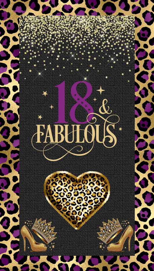 Editable Purple Leopard Print 18th Birthday Invitation