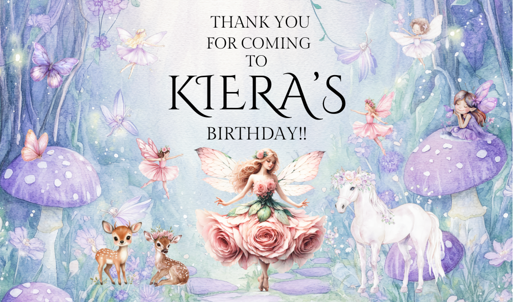 Editable Rose Birthday Fairy Invitation, Bonus Free Gift Tag