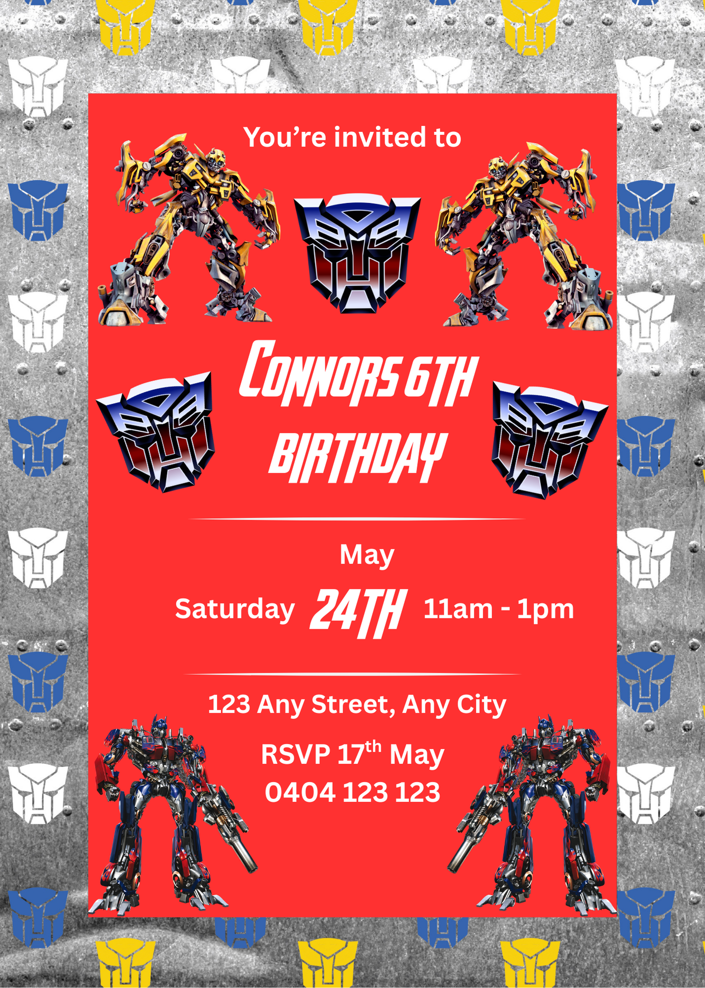 Editable Transformers Birthday Invitation