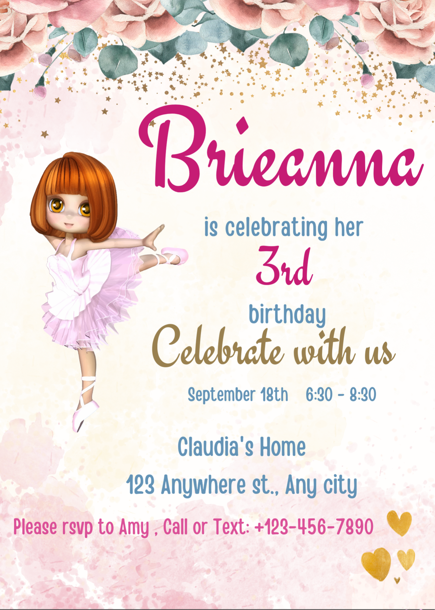 Editable Digital Ballerina Birthday Invitation