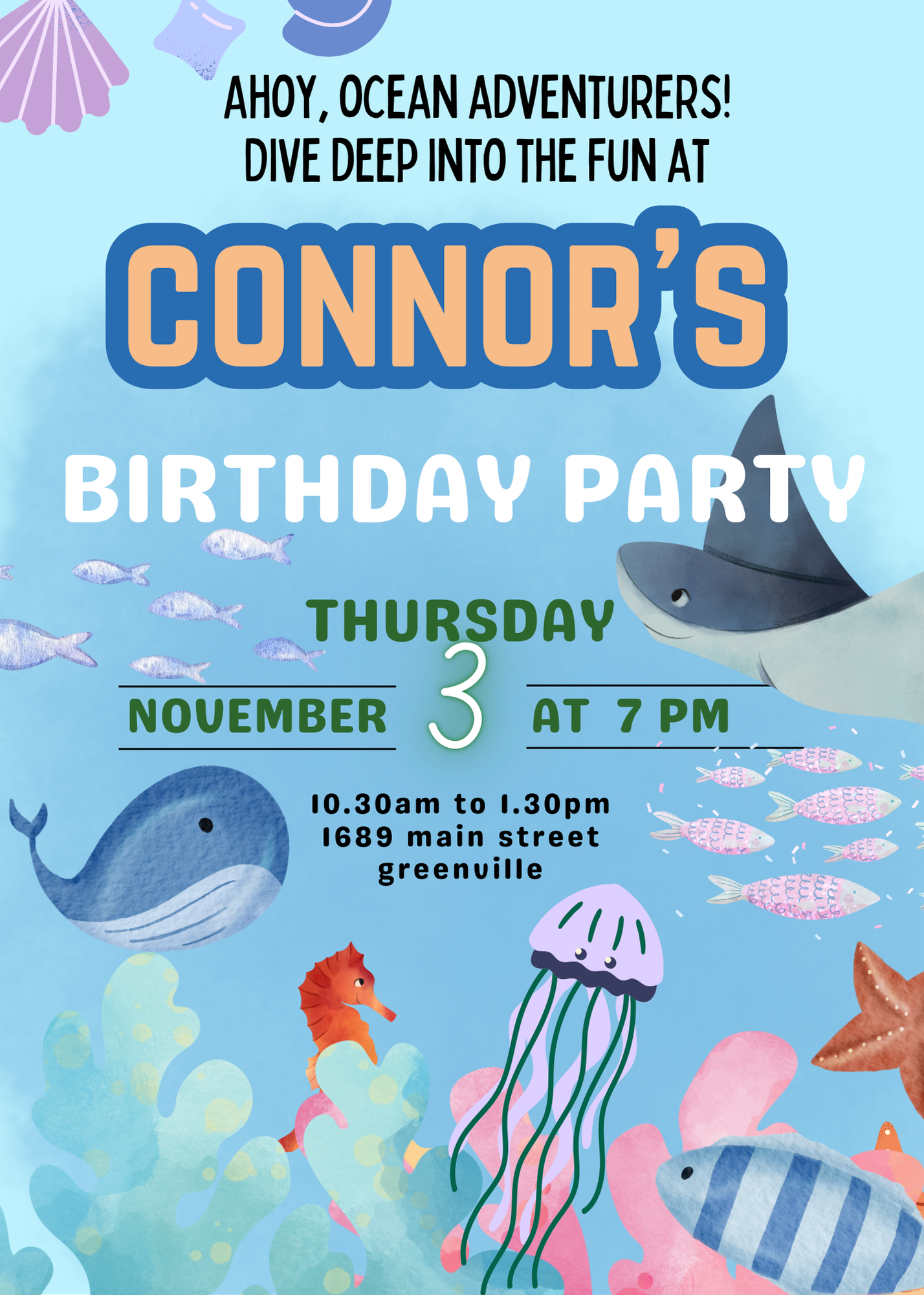 Editable "Ocean Adventures" Birthday Invitation