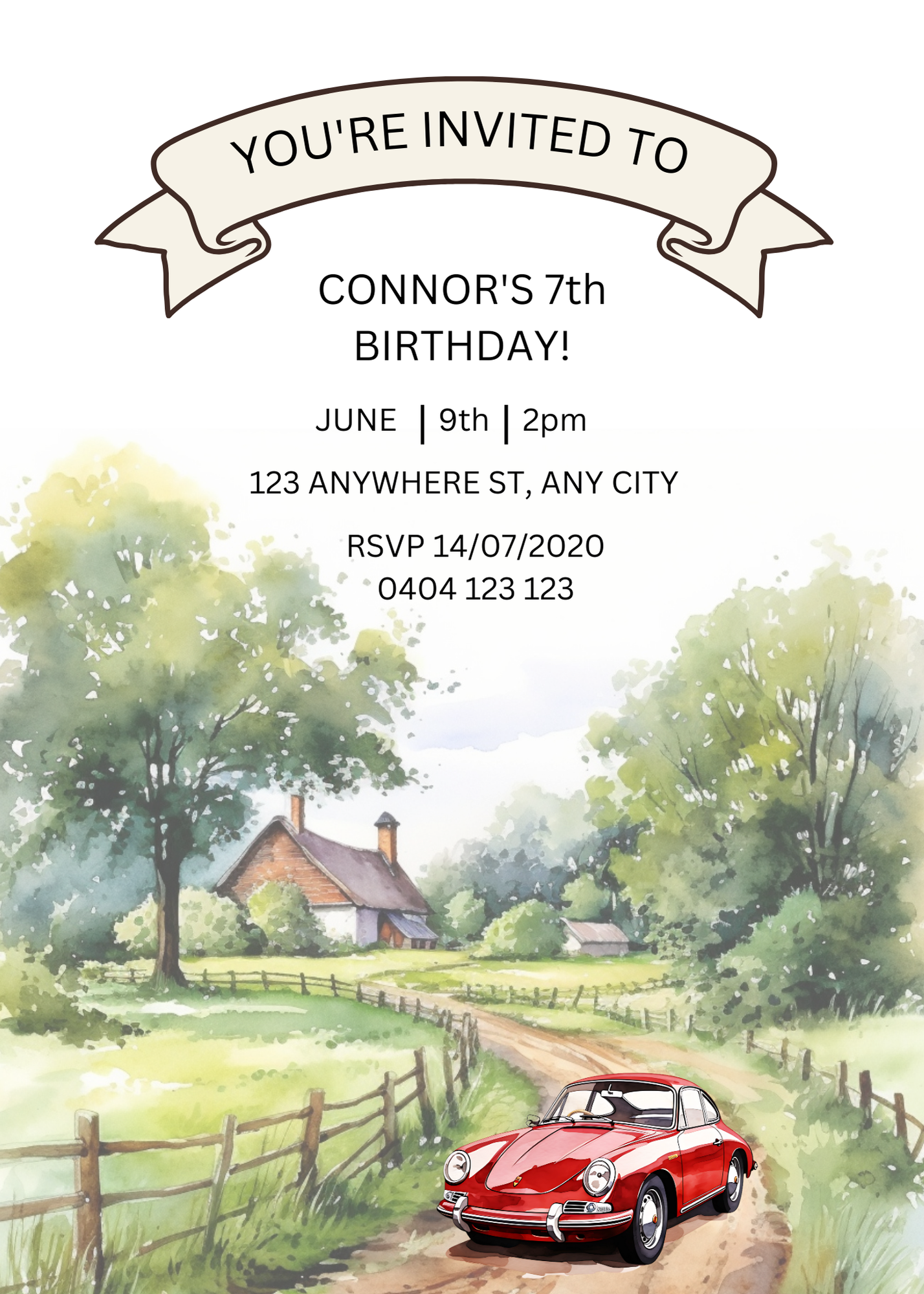 Editable Red Car Birthday Invitation