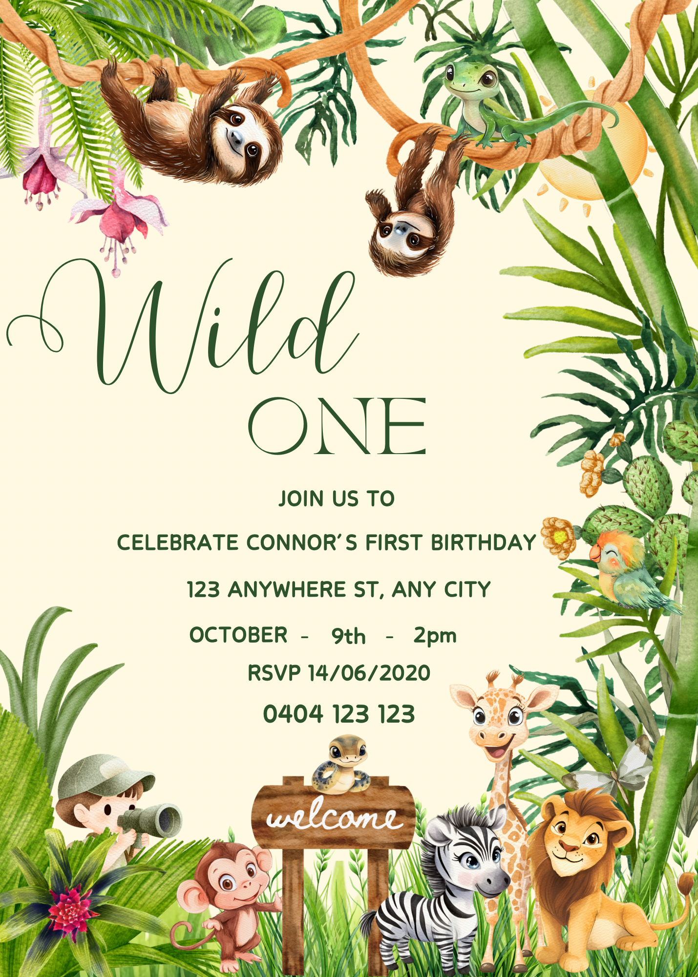 He's A Wild One! Editable Birthday Invitation