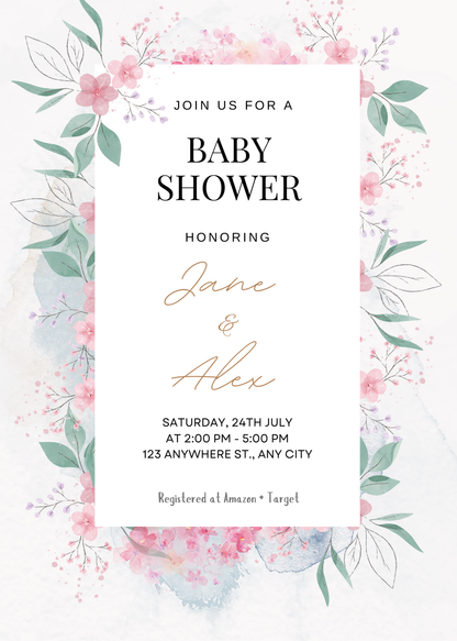 Editable 20 Pack of Baby Shower Invitations