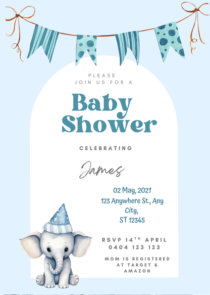 Editable 20 Pack of Baby Shower Invitations