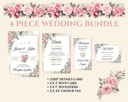Editable Blush Floral & Gold 4 Piece Wedding Bundle