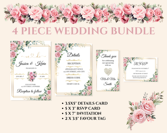 Editable Blush Floral & Gold 4 Piece Wedding Bundle
