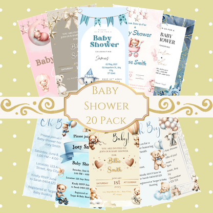Editable 20 Pack of Baby Shower Invitations