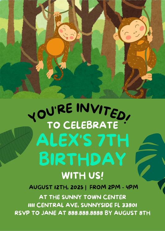 Editable "Monkey" Birthday Invitation