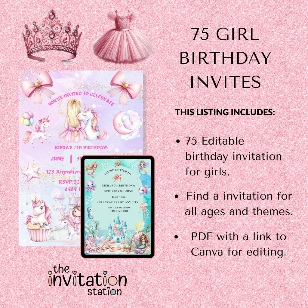 75 Pack of Girl Birthday Invitations