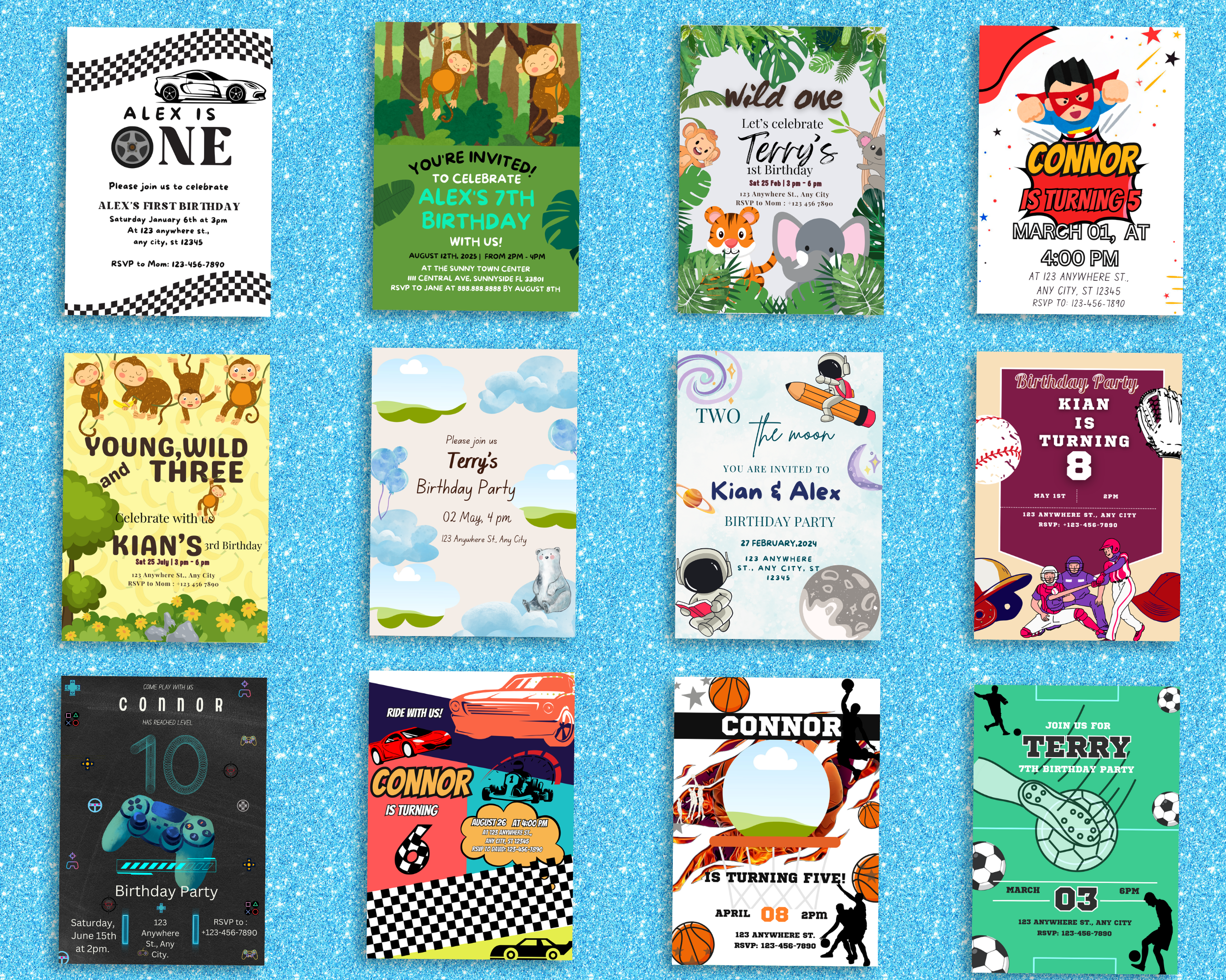 65 Pack of Boy Birthday Invitations